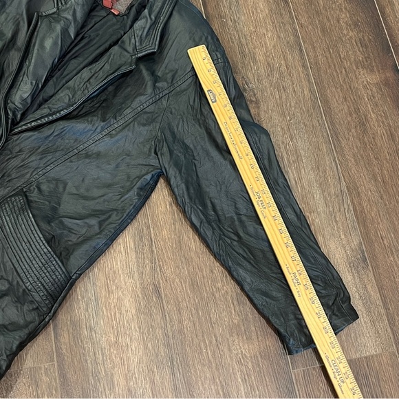 G3 Bomber Jacket Medium Leather Flight G-III Black HEAVY Grunge Y2K Vtg - Picture 5 of 13